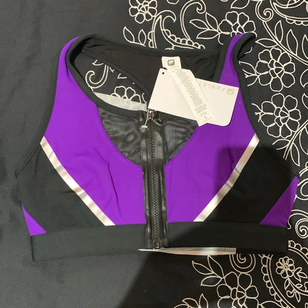 Fabletics Purple and Black Sports Bra with Supportive Design